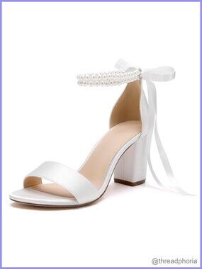 Satin Pearl Open Toe High Heel Sandals with Ankle Strap